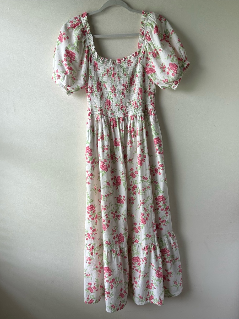 Jessica Simpson Floral Cottagecore Square Neck Puff Sleeve Maxi Dress White S